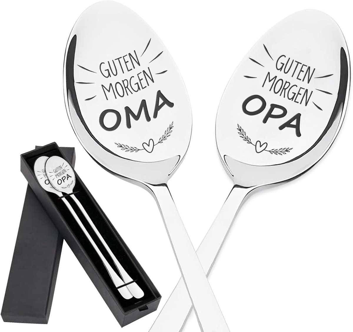 Koffielepels met gravure goede morgen oma en opa, roestvrijstalen koffielepels, voor oma opa, paascadeaus volwassenen, 19,5 cm