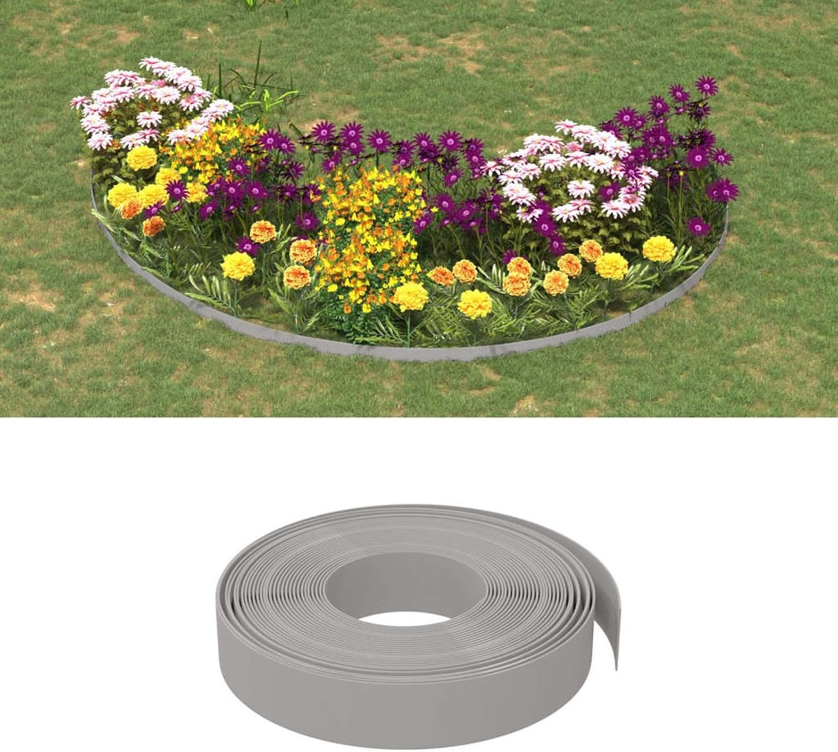Gazonrand voor de tuin, bloembedrand, gazonranden grijs, 10 m, 10 cm, van polyethyleen