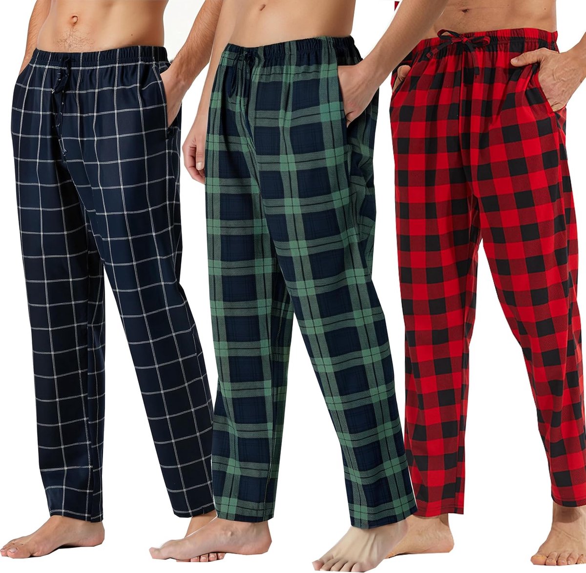 Pyjamabroeken voor heren, zachte geborstelde loungebroek met zakken, geruite nachtkleding, nachtkleding voor mannen, pyjamabroek, loungewear