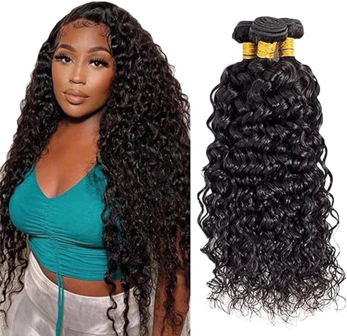 Dames Bundles Human Hiar Unprocessed Brazilian Virgin Water Wave Human Hair Extensions #1B Natural Black Mensliches Haar Bundle With Minimal Shedding 18 18 18 Inch