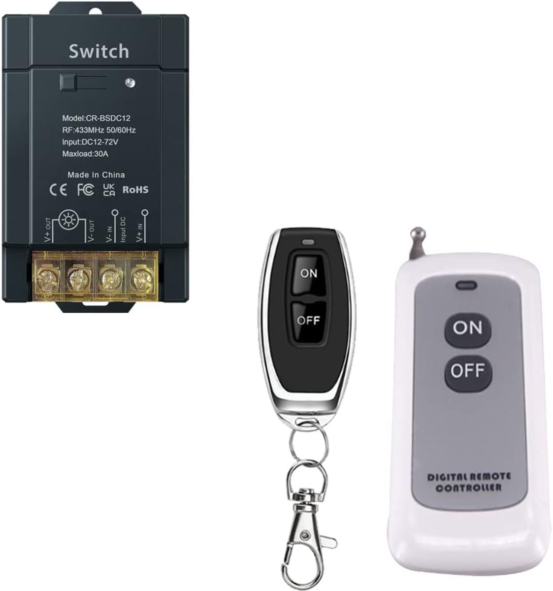 afstandsbediening schakelaar, DC 12V/24V/48V/72V/30A RF afstandsbediening schakelaar voor pomp beveiligingssystemen deur gordijn poort barrières met 328-1000 voet lange afstand (12V