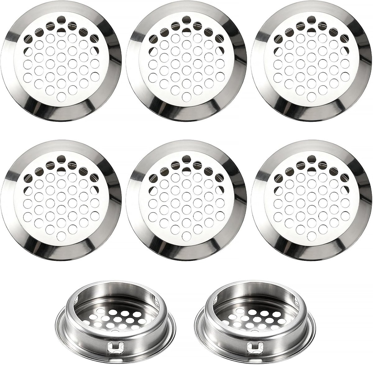 8 Stuks 35mm Roestvrijstalen Ventilatierooster, Ronde Gaasopening, Ronde Ventilatieroosters, voor Kasten, Kledingkasten, Schoenenkasten, Zilver, Convex