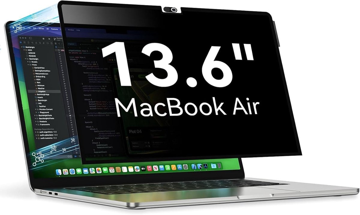 Privacyfilter voor MacBook Air M2 13,6 inch (2022-2024, M2, M3), afneembare schermbescherming, anti-spionagefilter, blauw reflecterend licht, laptop privacyscherm voor Mac Air 13 M2 (A2681, A3113)