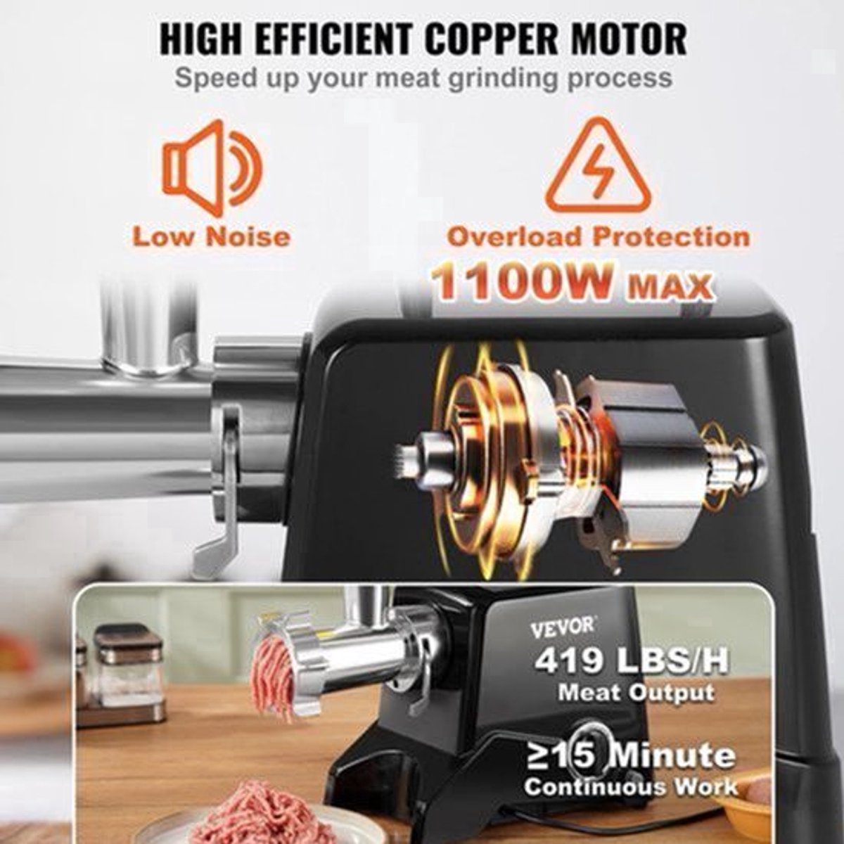 Vleesmolen - Keukenmachine - Keukenrobot - Groentesnijder - 700W - 220V - 50Hz- 2 Messen 3 Maalplaten - Foodprocessor - Gehaktmolen - Zwart