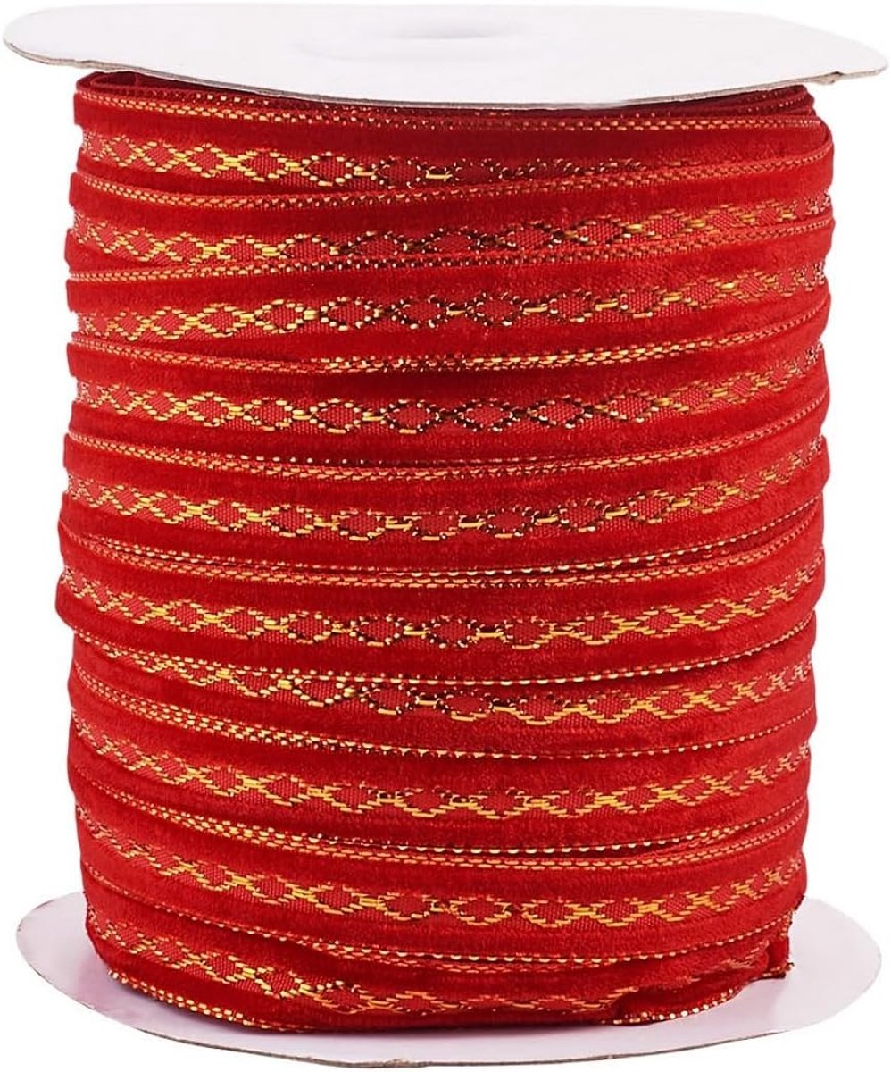 50 meter rood fluwelen lint 10 mm ruitpatroon satijnen lint