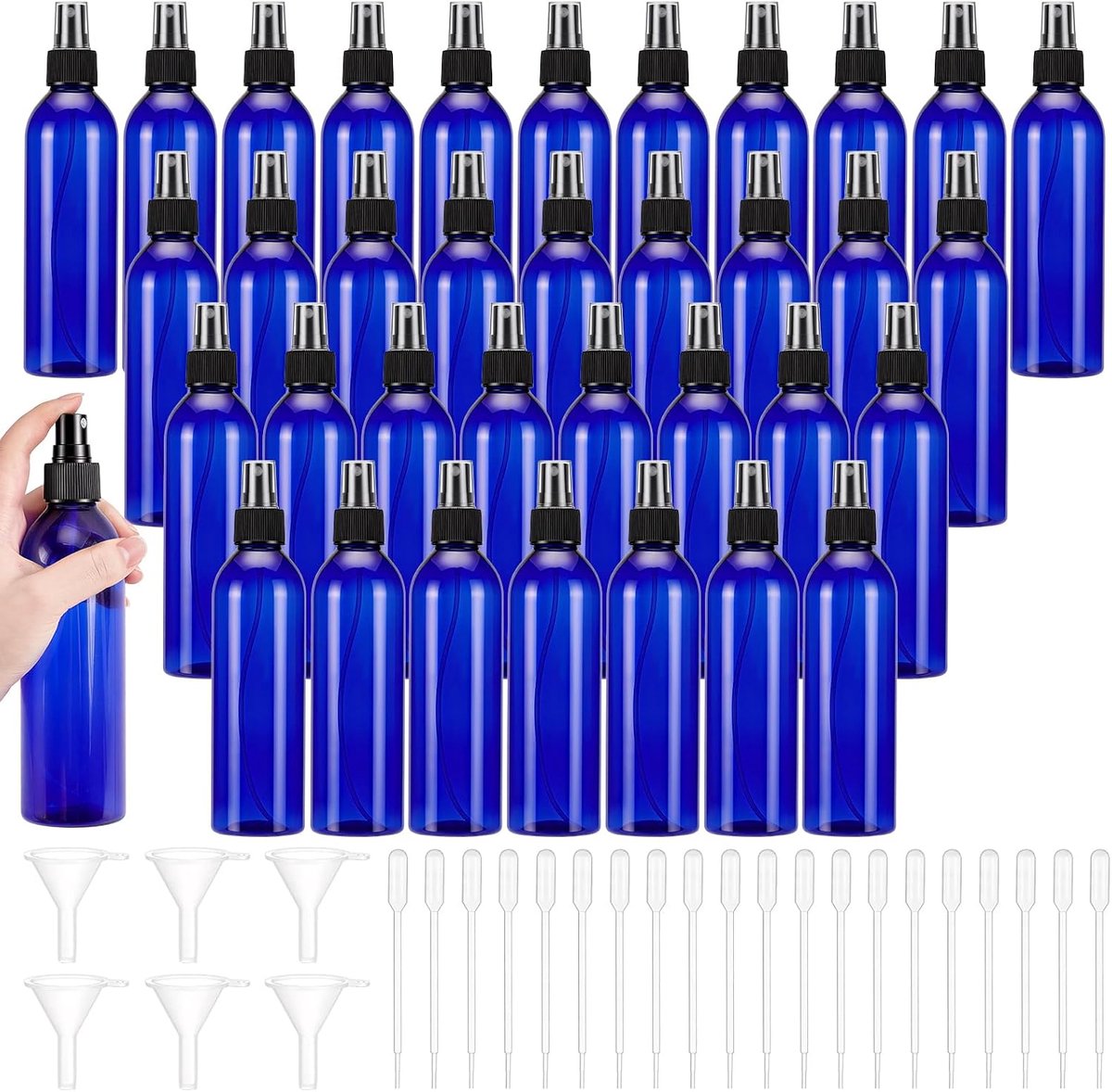 Spuitflessen, plastic spuitflessen met doppen, navulbare nevelsproeier, fijne nevelreinigingsflessen voor haar etherische oliën schoonheidsproducten schoonmaken reizen (blauw