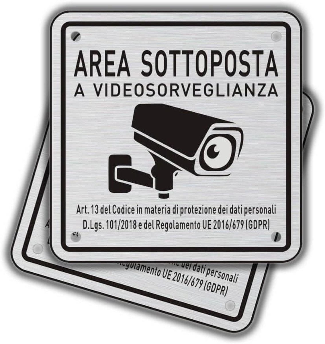 2 stuks videobewakingsborden van aluminium met DSGVO-waarschuwing, 10 x 10 cm, videobewakingsplaatje met sticker, metalen bord voor de camera