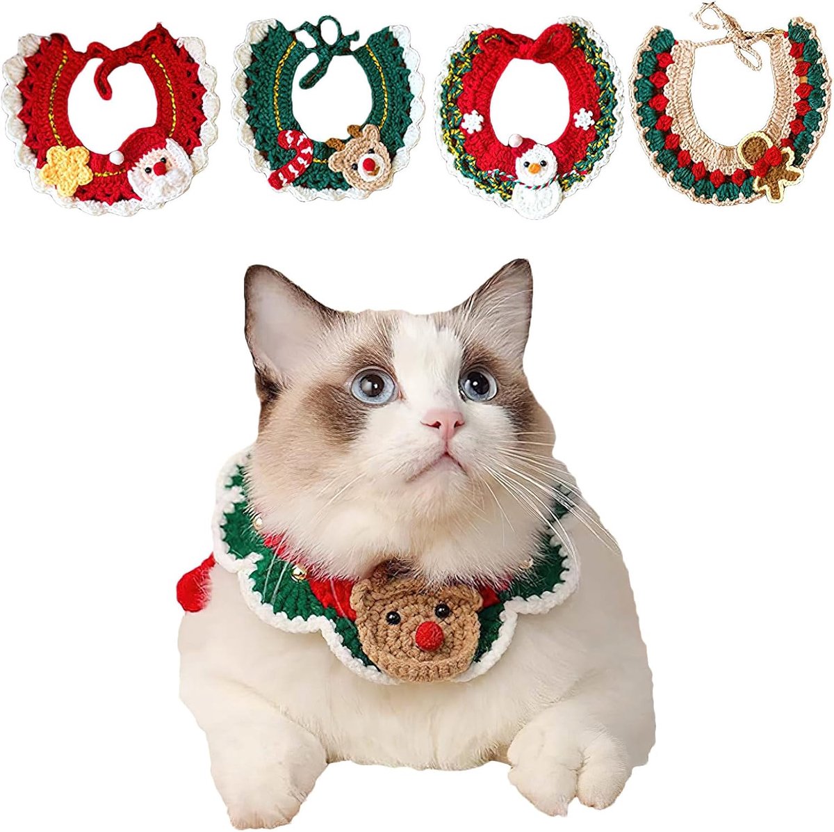 4 stuks kersthalsband voor katten en honden, hert, kerstman, sneeuwvlok, huisdieraccessoires voor Kerstmis (groep A, L)