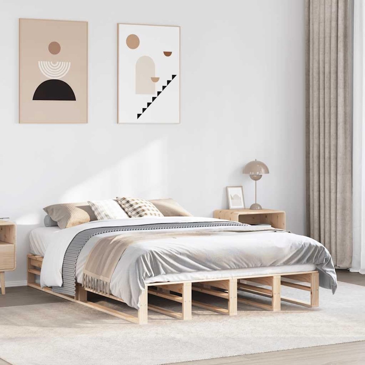 Grenenhout klassiek houten bed 120x190 cm naturel