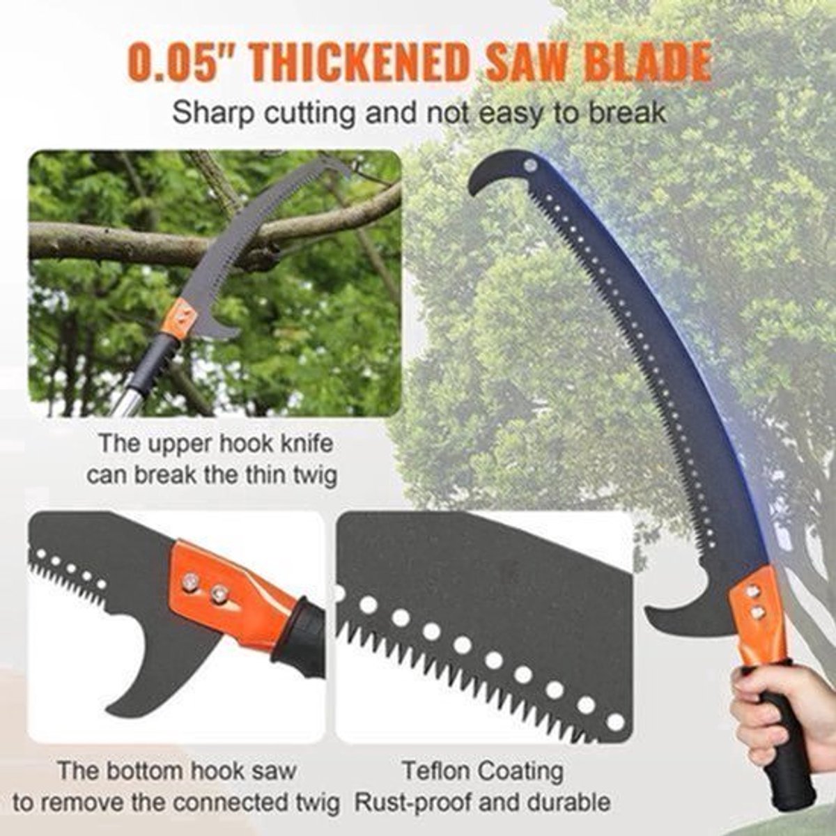 Takkenschaar - Heggenschaar - Handmatige heggenschaar - Scherp stalen blad - Tuingereedschap - Hoge takken snoeien - 7,3-27 ft uitschuifbare boomsnoeier - Oranje