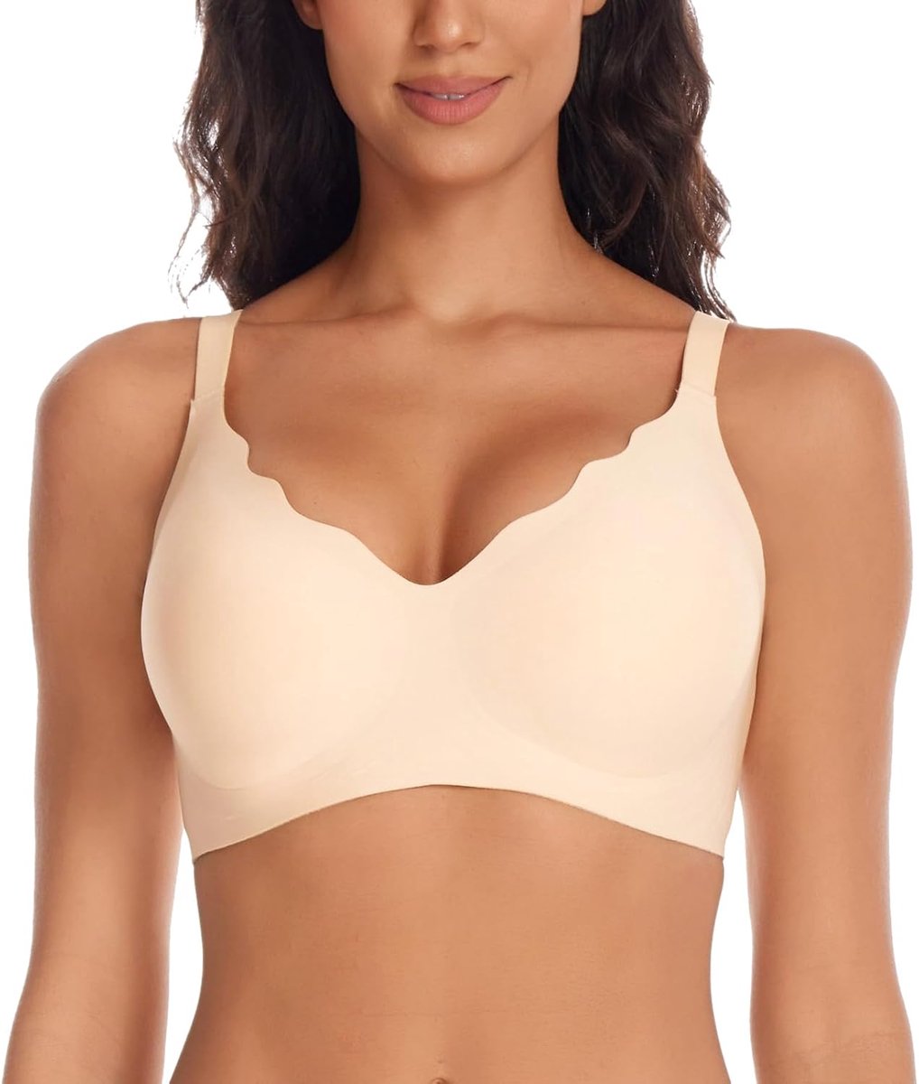 Dames zonder beugel naadloze push-up beha V-hals sterke grip zachte comfortabele beha strijkloos T-shirt bralette