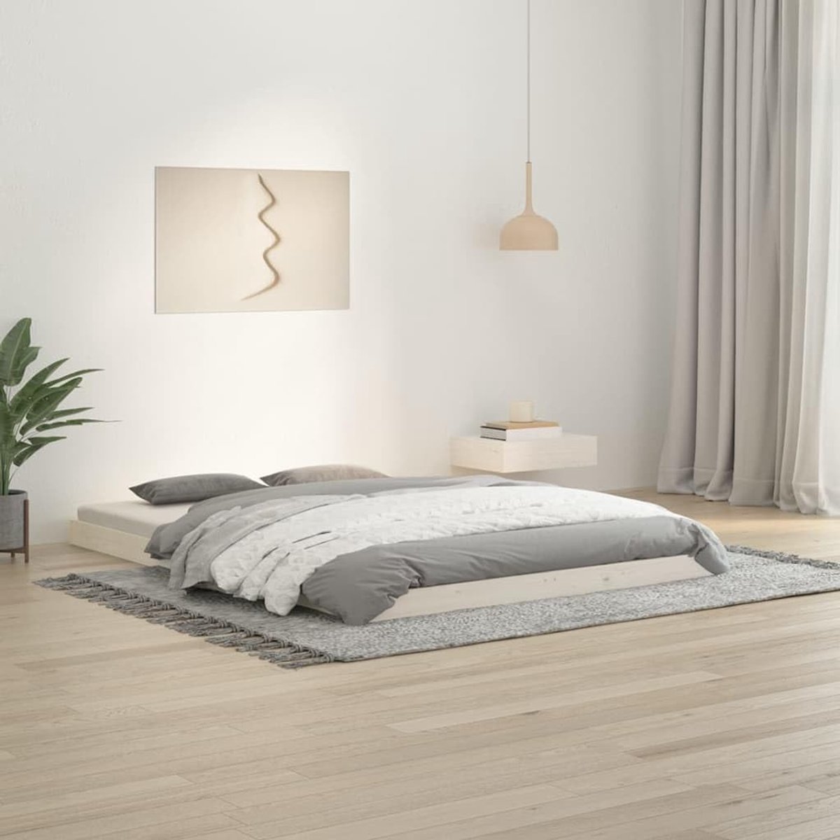 Grenenhout moderne slaapkamer lattenbodem wit 135x190 cm