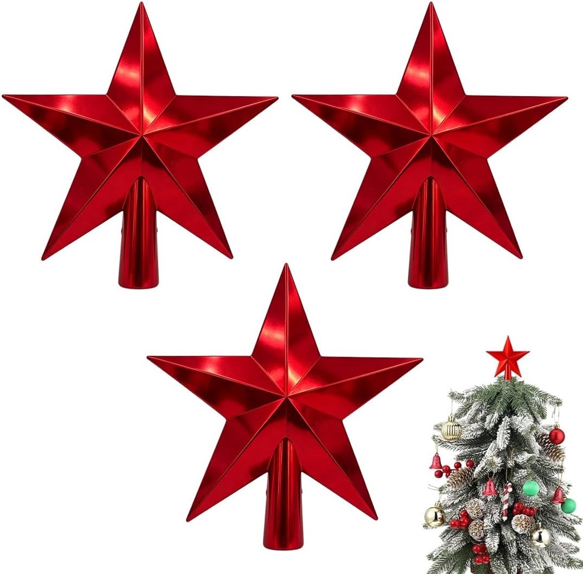 Set van 3 mini kerstster glanzend 4,5 cm
