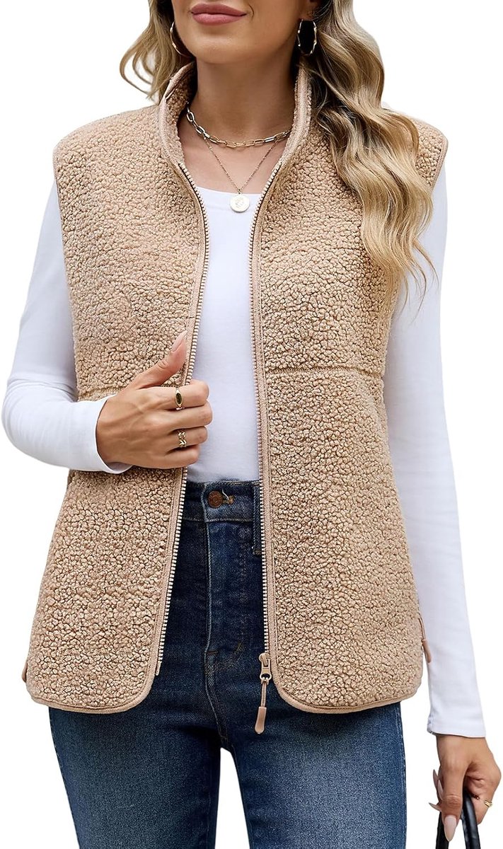 Fleecevest voor dames, mouwloos, met zakken met ritssluiting