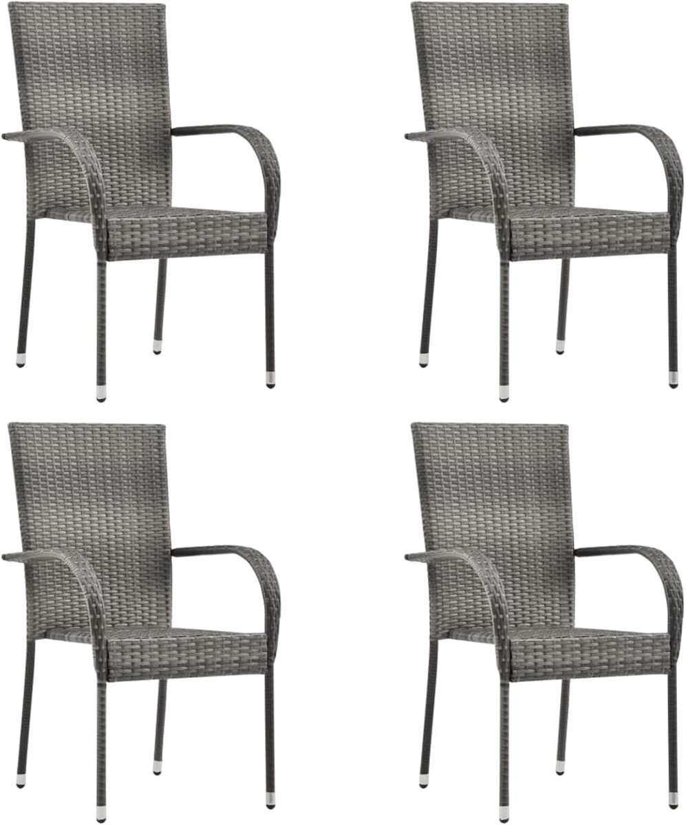 Stapelbare tuinstoelen, stoelen, tuinstoelen, rotanstoelen, tuinstoelen, tuinstoelen, tuinstoelen, tuinstoelen, tuinmeubelen, eetstoel, terrasstoel, polyrotan, grijs