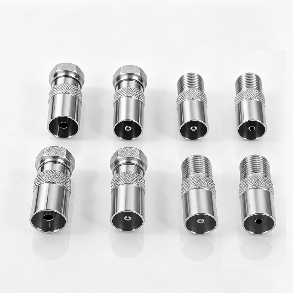 8 Stuks TV-Antennestekker, F-Type Antenne Adapter Set, Kleur Zilver, Mannelijk Vrouwelijk voor Satellietkabel, TV-Antenne, Router, Modem, Satellietontvanger en Audio Video