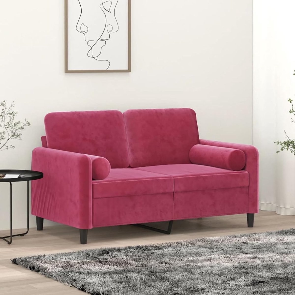 2-zitsbank met sierkussen, wijnrood, 120 cm, fluweel, voor woonkamer, appartement, kantoor, logeerkamer, 3200875