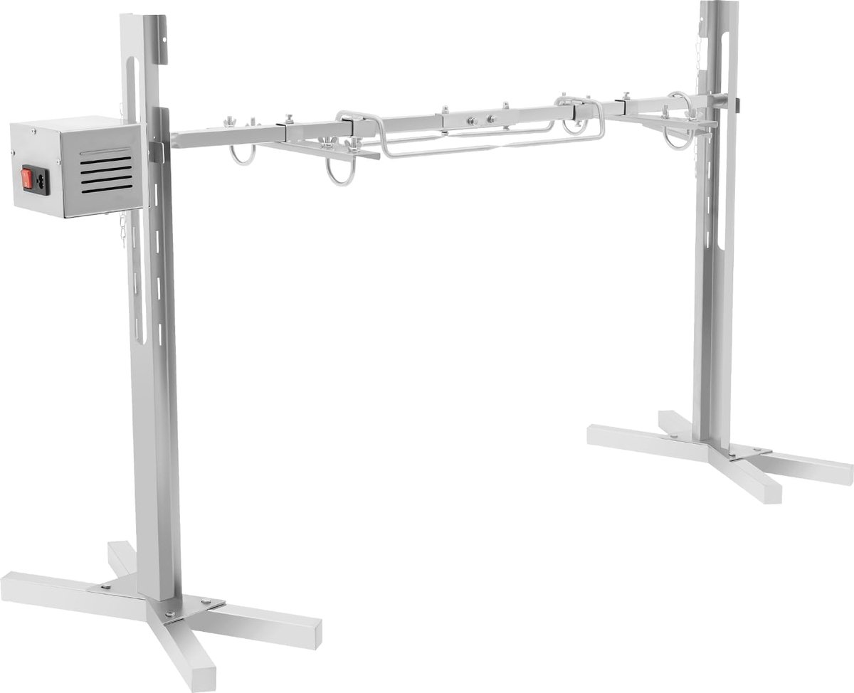 Elektrische grillstandaard, roestvrij staal, rotisserie, grillspies met motor, in hoogte verstelbaar, elektrische grill, 40 kg, voor kampvuur, camping en tuin, rotisserie