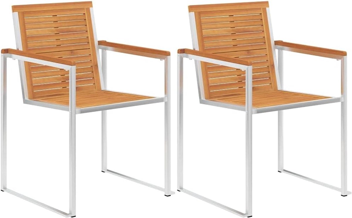 Tuinstoelen van geolied acaciahout en 304 roestvrij staal, eenvoudige montage, roestvrij, ideaal voor terras en terras