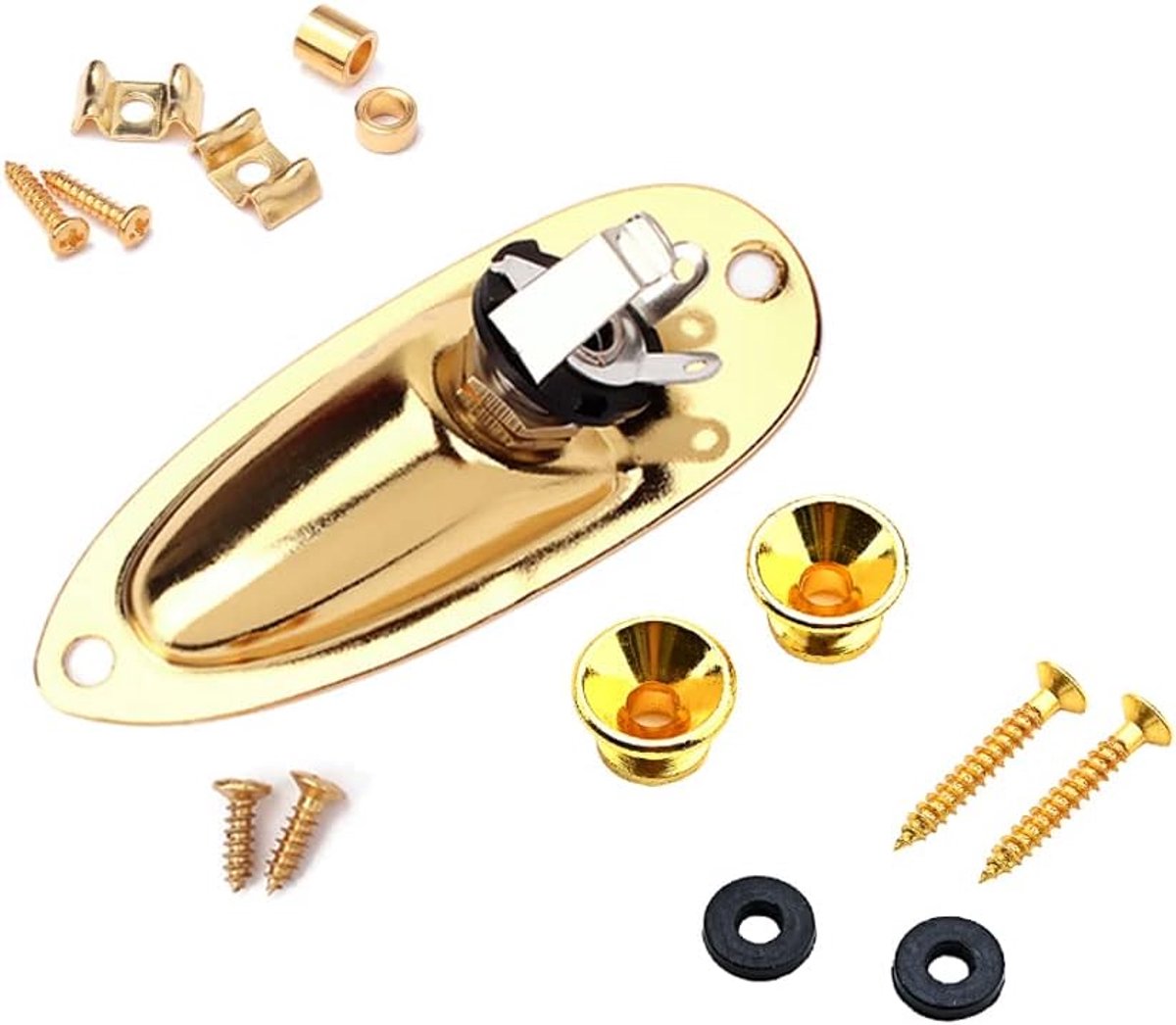 Gitaar String Retainer Tree, Strap Button en Boot Output Input Jack Plate Sockets voor Gitaar Vervangende Onderdelen, met Montage Schroeven Goud