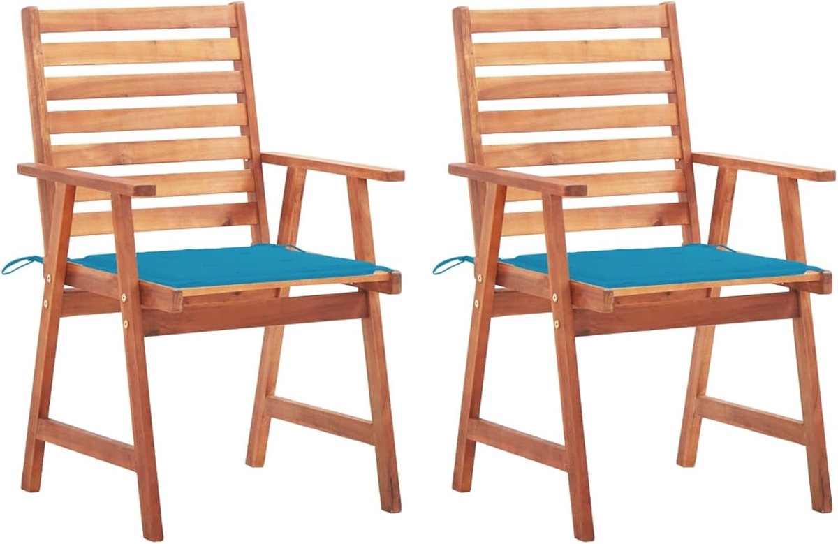 Eetkamerstoelen voor buiten met kussens, 2 stuks, massief acaciahout, stoelen, eetkamerstoelen, tuinstoelen, buitenstoelen, tuinstoelen, buitenstoelen, tuinstoelen, buitenstoel, J3064324