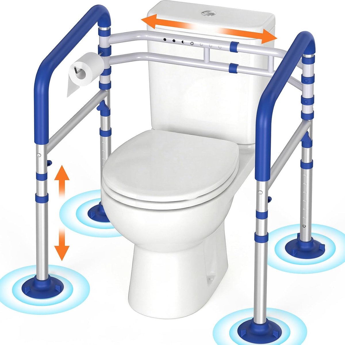 Nachtkastje met toiletrand, in hoogte verstelbare, draagbare toiletstoel voor volwassenen en senioren, blauw