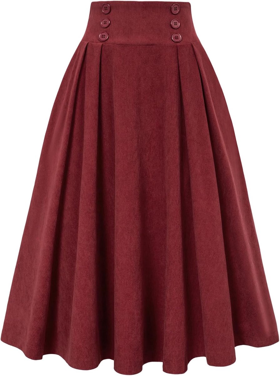 Poque Vintage A-lijn rok voor dames, hoge taille, midi-feestelijke rok, plooirok