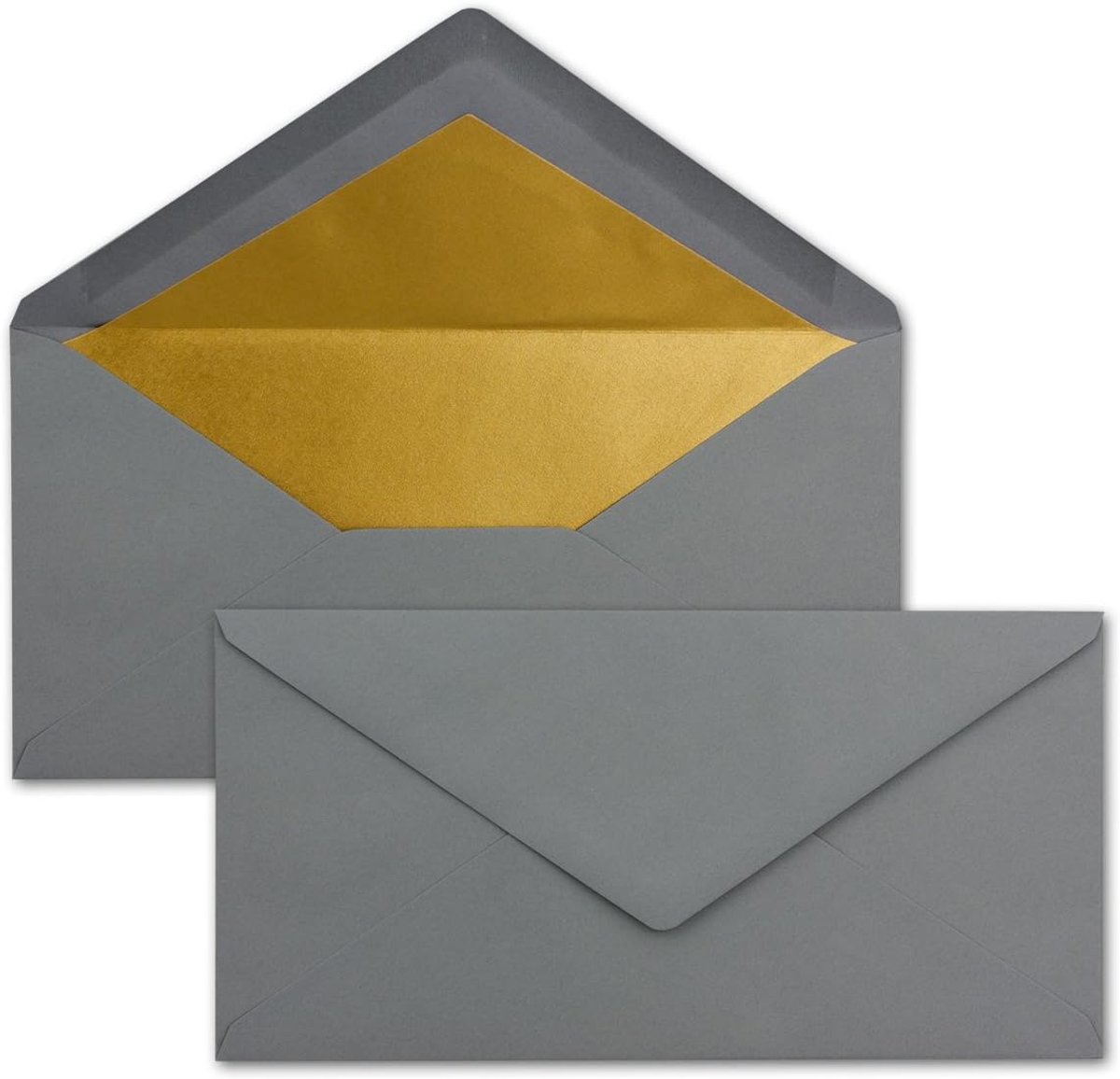 25 enveloppen DIN lang - grafiet / donkergrijs met goud-metallic binnenvoering - 110 x 220 mm - nat lijmen - feestelijke enveloppen voor Kerstmis