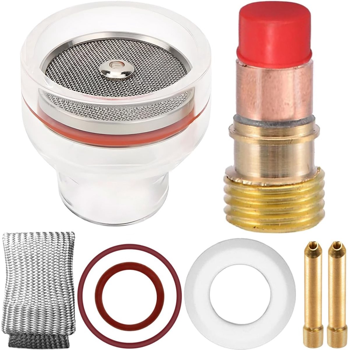 Beker Gaslens Wigvormige spantang (1/16" 1,6 mm) voor TIG-lasbrander Vervangende onderdelen Koperen spankopbehuizing Siliconen ring O-ring voor WP 17 18 26 Laspistool accessoireset