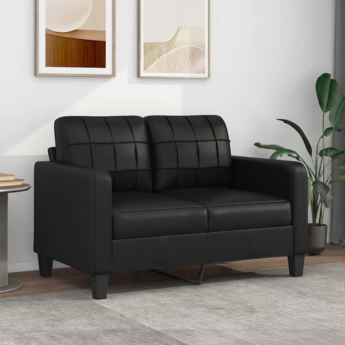 Sofa voor woonkamer, met 2 zitplaatsen, kunstleer, zwart, 138 x 77 x 80 cm, moderne kunstlederen bank, moderne sofa van kunstleer, moderne 2-zitsbank