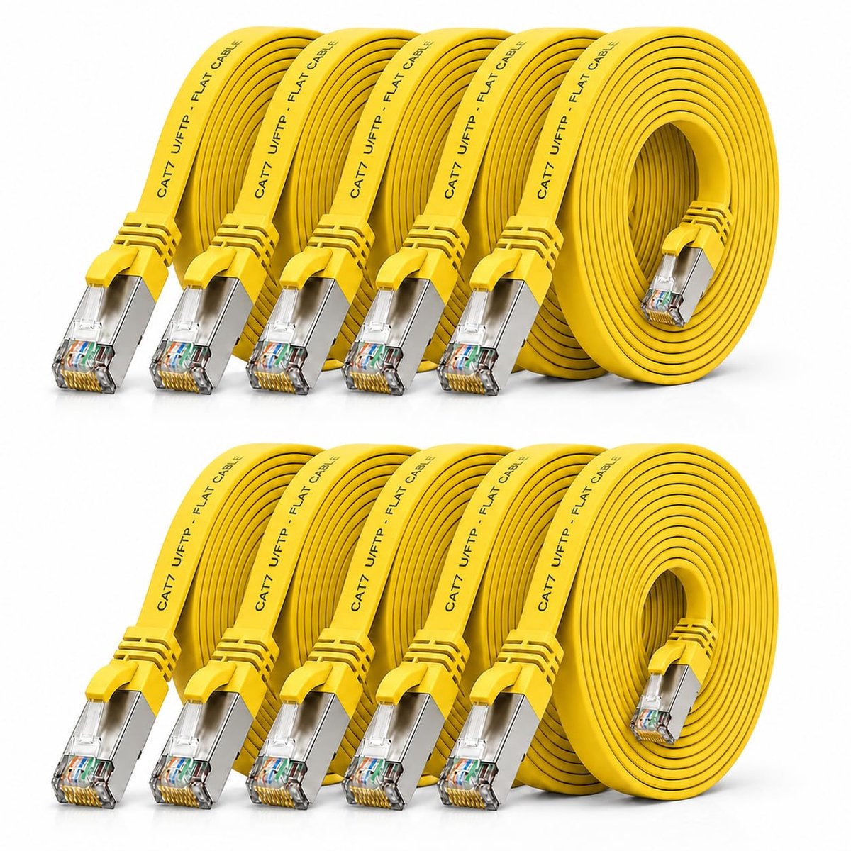 1aTTack.de CAT7 LAN-kabel 10x 1m flexibele netwerkkabel 10 Gbit/s - geel
