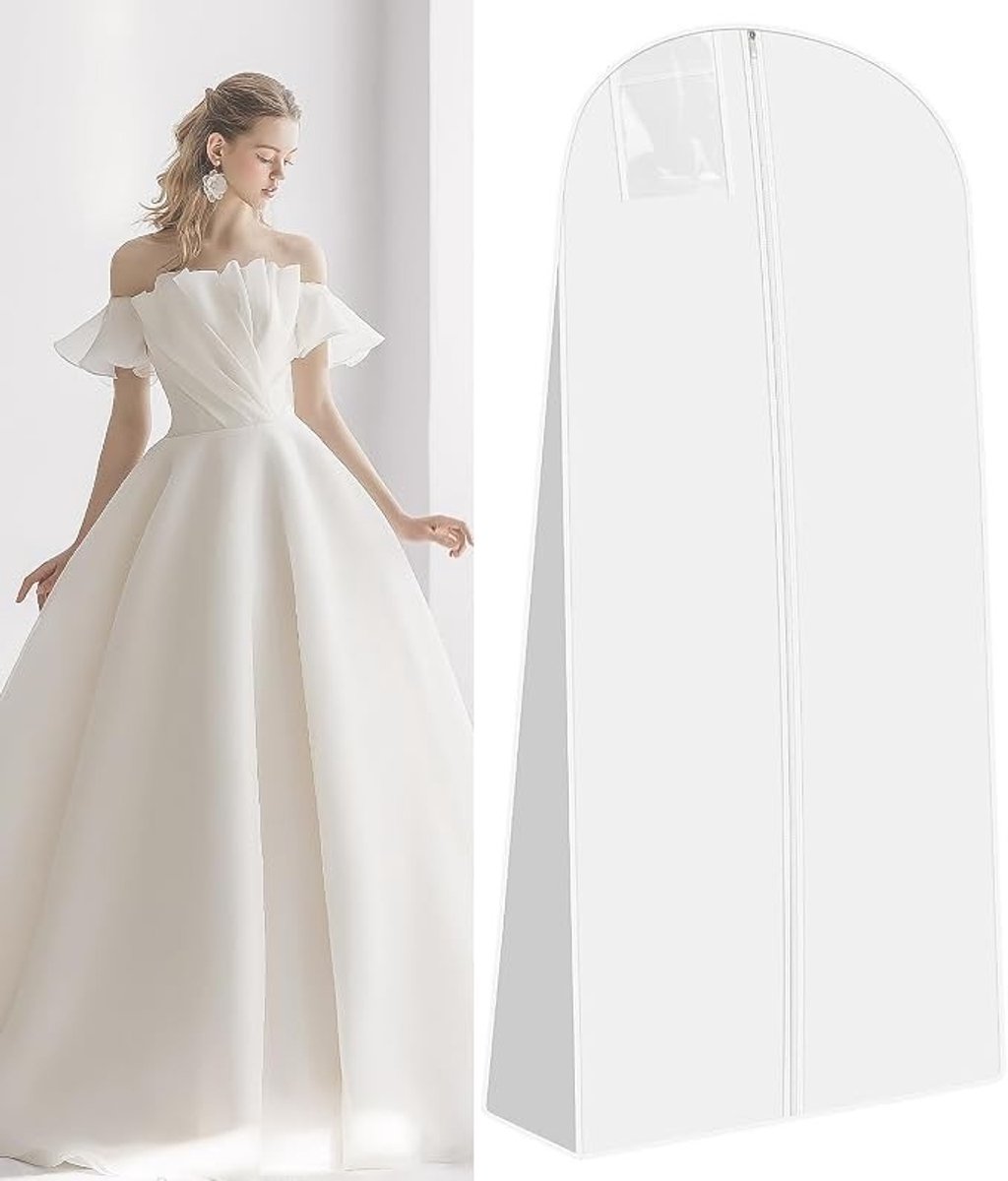 Livatto Kledingzak 180 cm – Ademende en Waterdichte Hoes voor Bruidsjurken en Avondkleding, Wit