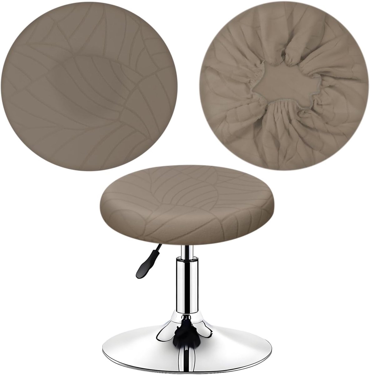 Krukhoes, rond, bladeren, jacquard, stoelhoes, rond, 30-40 cm, wasbaar, onderhoudsvriendelijk, zacht en duurzaam, voor ronde of vierkante krukken (1, kaki)