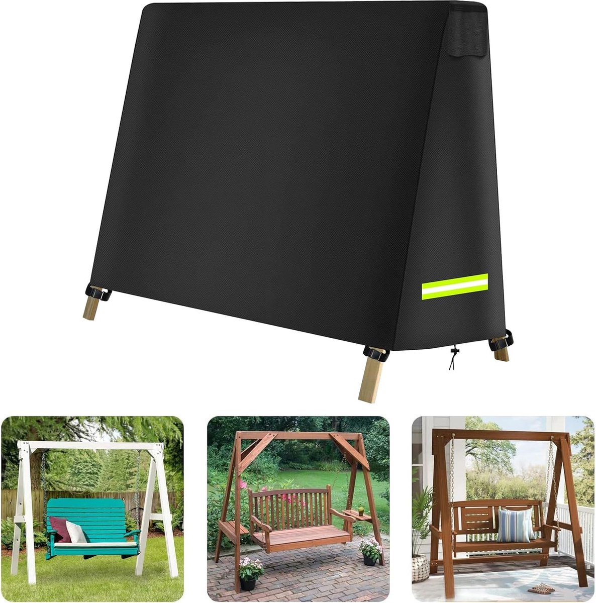 Schommelhoes, schommelhoes, 420D Oxford schommelhoes 200 x 139 x 200 cm met reflecterende strepen en bevestigingsbanden, UV-bestendig, stofdicht, waterdicht voor A-frame schommel