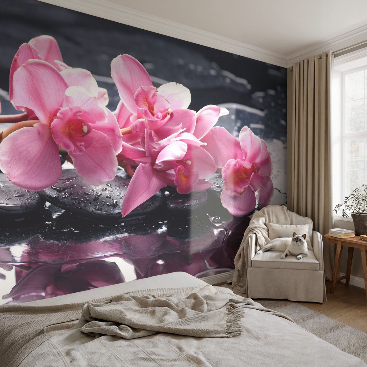 Coloray Vliesbehang - Roze Snellijm Behang - 104x70 cm - Bloemige Elegantie Fotobehang Vlies - Hal behang Bloemen En Planten - Muurschildering - Hal behang