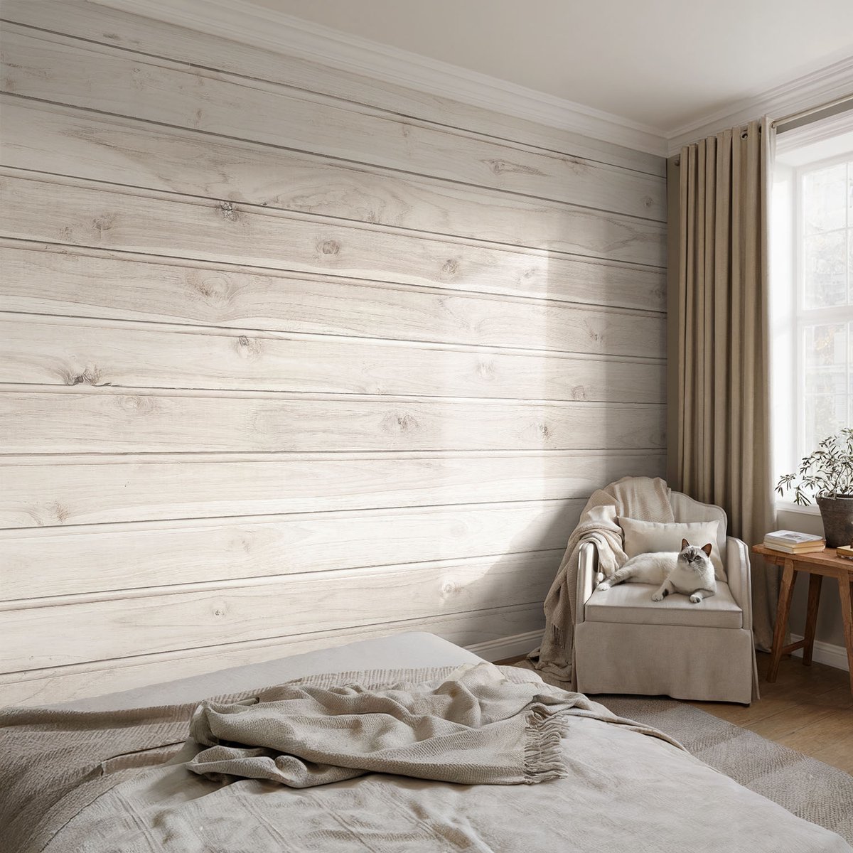 Coloray Vliesbehang - Wit Snellijm Behang - 104x70 cm - Natuurlijk Hout Fotobehang Vlies - Woonkamer behang Texturen - Muurschildering - Woonkamer behang