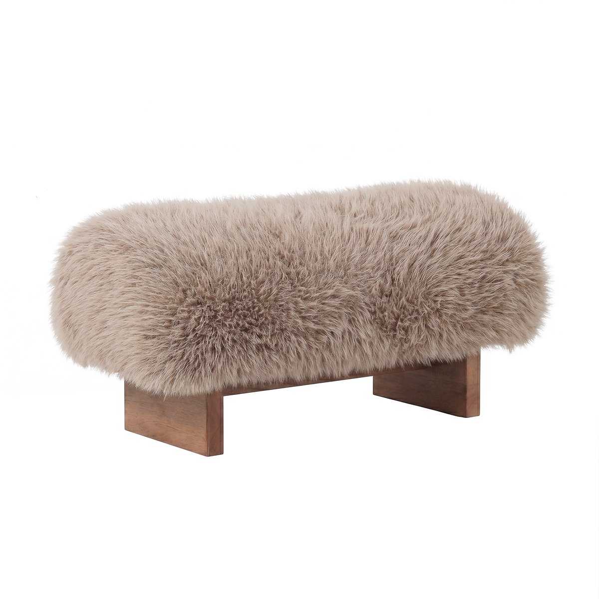 PTMD Hair Brown fabric bench with wooden legs small
