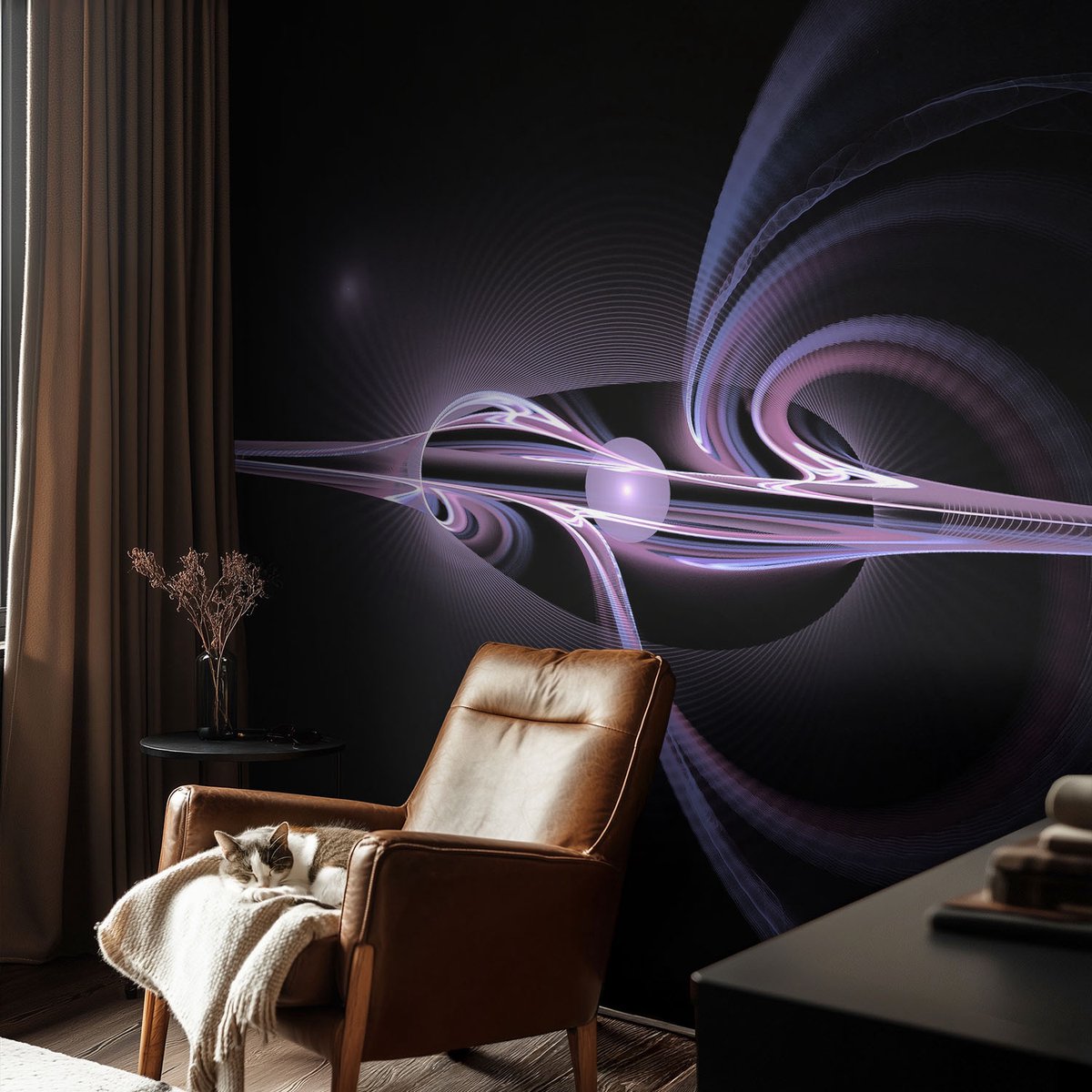 Coloray Vliesbehang - Zwart Snellijm Behang - 104x70 cm - Kosmische Abstractie Fotobehang Vlies - Hal behang Abstractie - Muurschildering - Hal behang