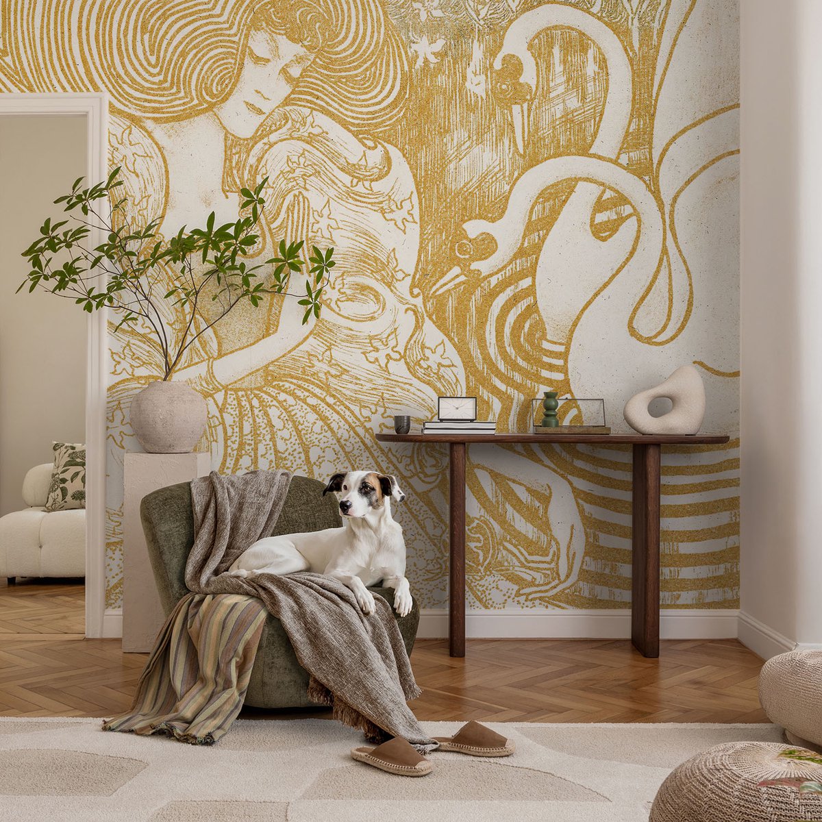 Coloray Vliesbehang - Wit Snellijm Behang - 104x70 cm - Vrouwelijke Elegantie Fotobehang Vlies - Woonkamer behang Deel - Muurschildering - Hal behang