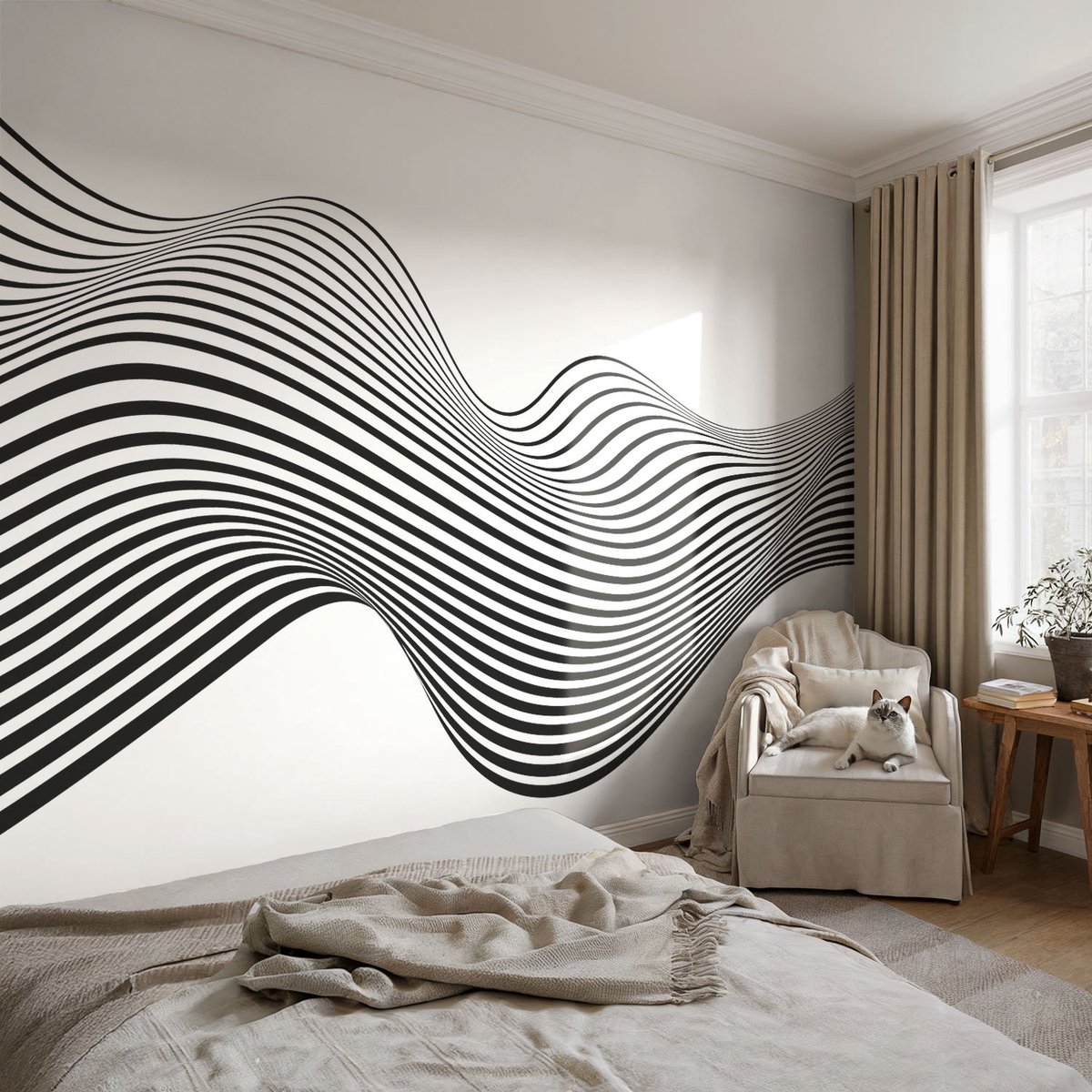 Coloray Vliesbehang - Wit Snellijm Behang - 104x70 cm - Dynamische Abstractie Muurschildering - Slaapkamer behang Abstractie - Fotobehang Vlies - Gang behang