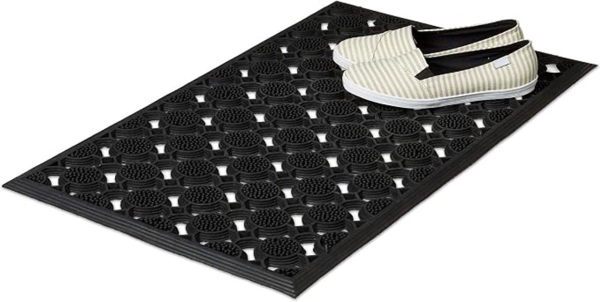 Livatto Rubberen Deurmat 75x45 cm – Antislip Buitenmat – Zwart – Snijdbaar en Weerbestendig
