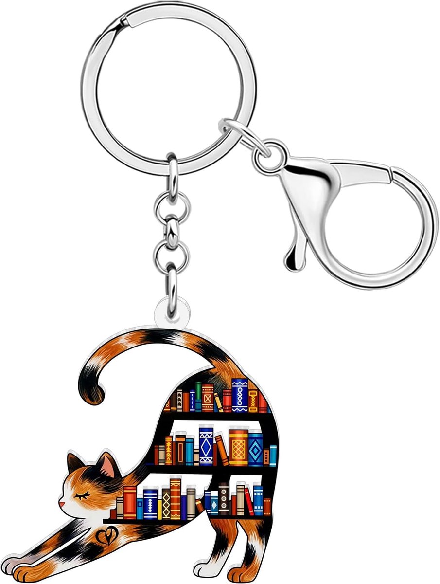 Boek zwarte kat sleutelhanger accessoires, boekliefhebbers geschenken voor vrouwen bibliotheek boekworm meisjes rugzak handtas bedels