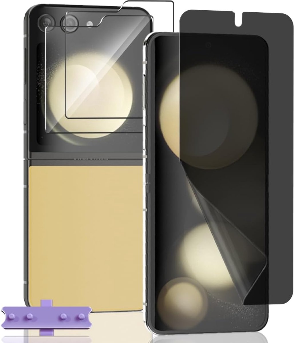 Anti-spionage-displaybescherming voor Samsung Galaxy Z Flip 5, flexibel/anti-spy [1 stuk privacy zachte TPU-folie + 2 stuks glazen displaybeschermfolie achter] - displaybeschermfolie voor