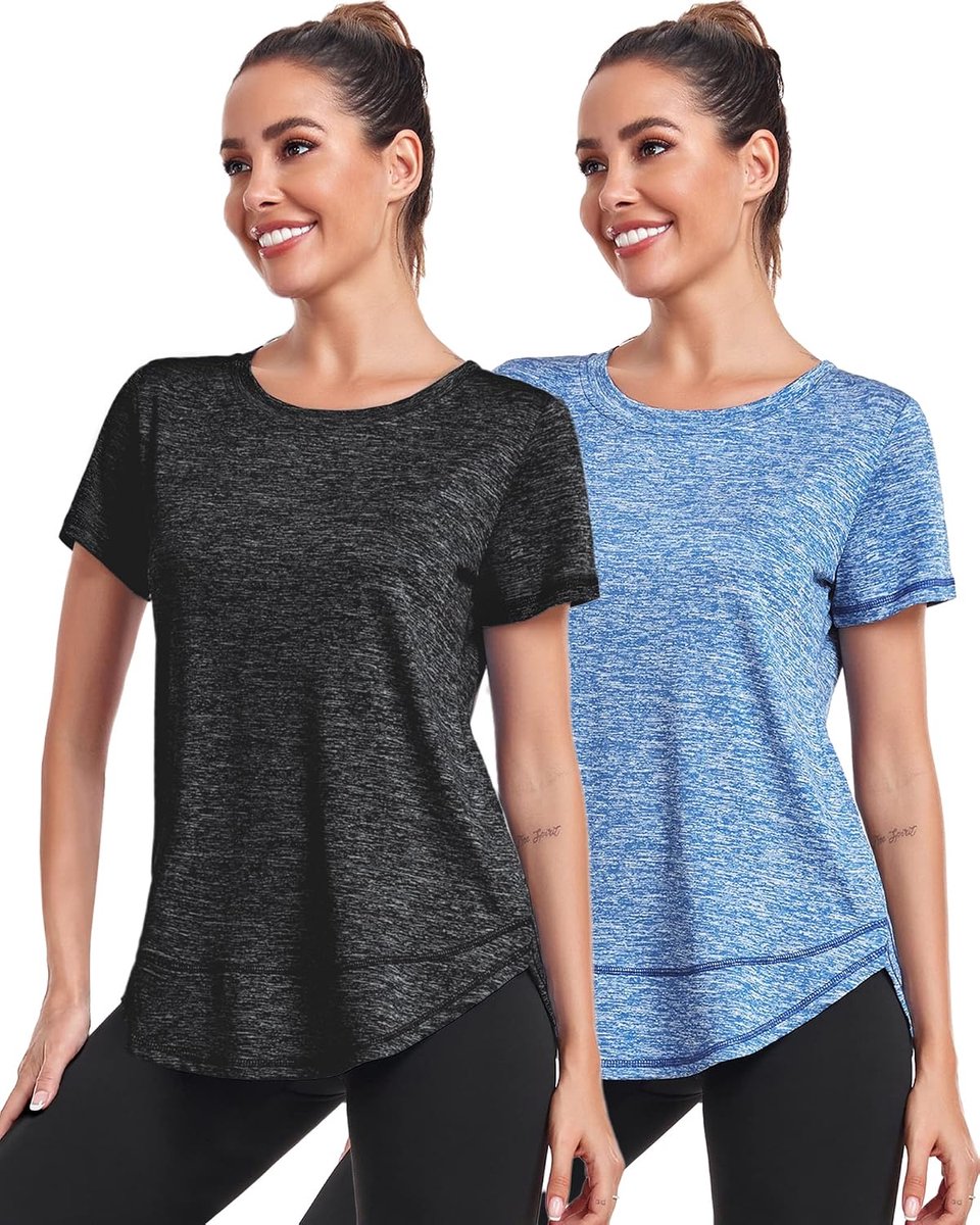 T-shirt voor dames, sporttops, korte mouwen, ongedwongen trainingstops voor hardlopers, ronde hals, T-shirts voor fitness voor dames, T-shirts met split aan de zijkant