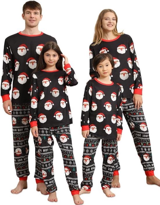 Familiepyjama met kerstman-print