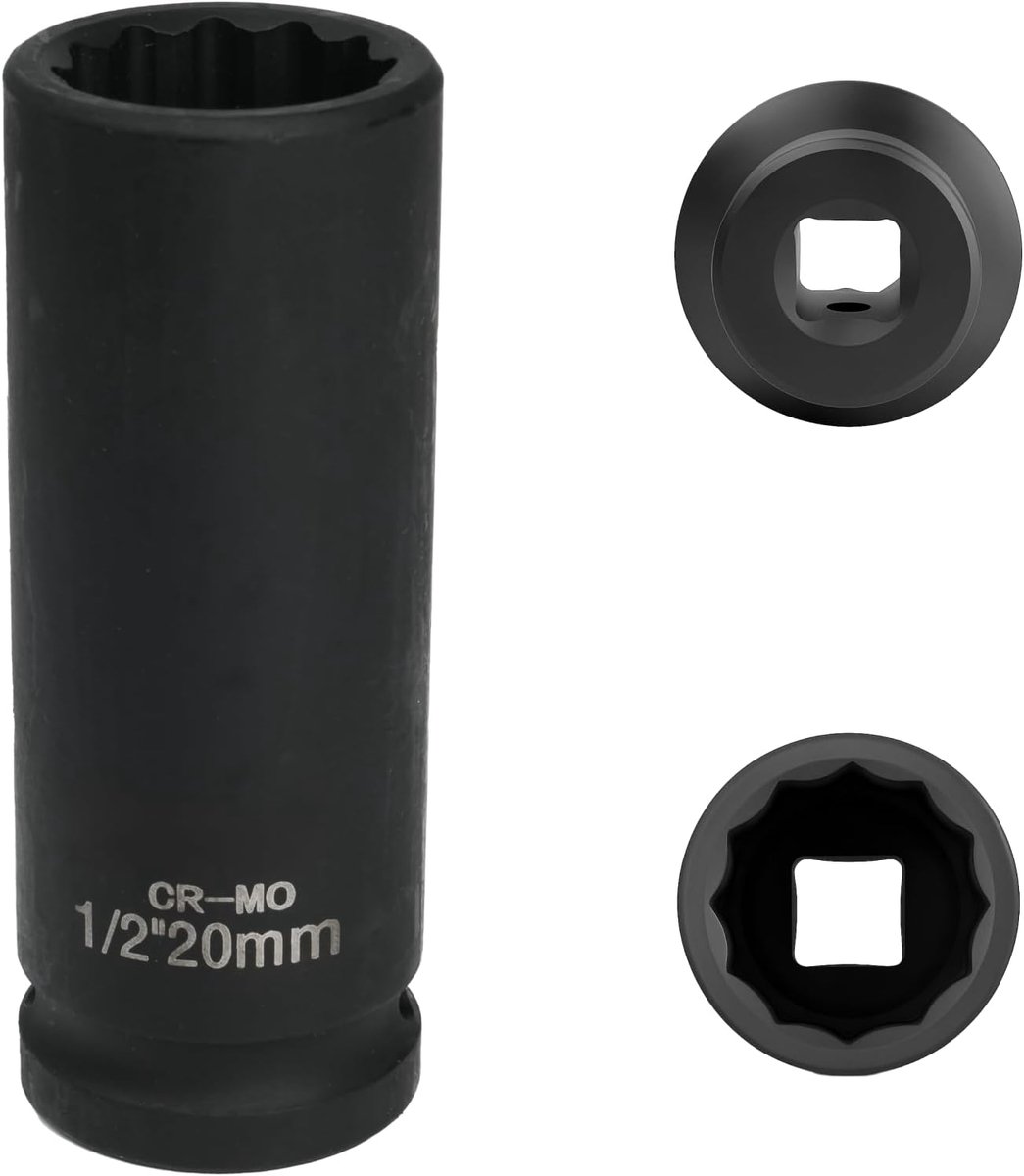 Dopsleutel 20 mm 1/2 inch 12-kant, slagdop 1/2 20 mm chroom-molybdeenstaal CR-MO (zwart)