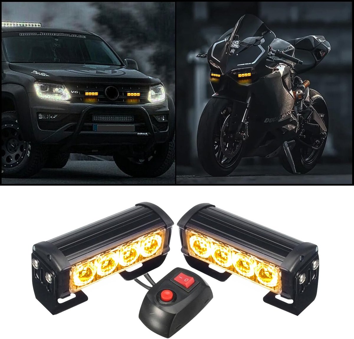 stroboscooplicht, 8 leds, waarschuwingslamp, 12 V knipperende lichten geel