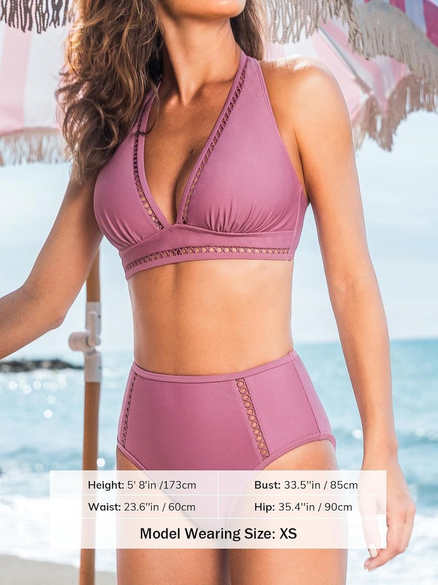 Sets Hoge Taille Tweedelig Badpak V-hals Halter Strap Badpak Uitsparingen Terug Haak