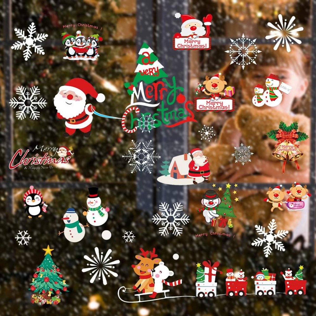 Raamafbeeldingen Kerstmis, 300 sneeuwvlokken, raamstickers, kerstdecoratie, raamstickers, pvc, zelfklevend, voor deuren, etalages, vitrines, glazen fronten