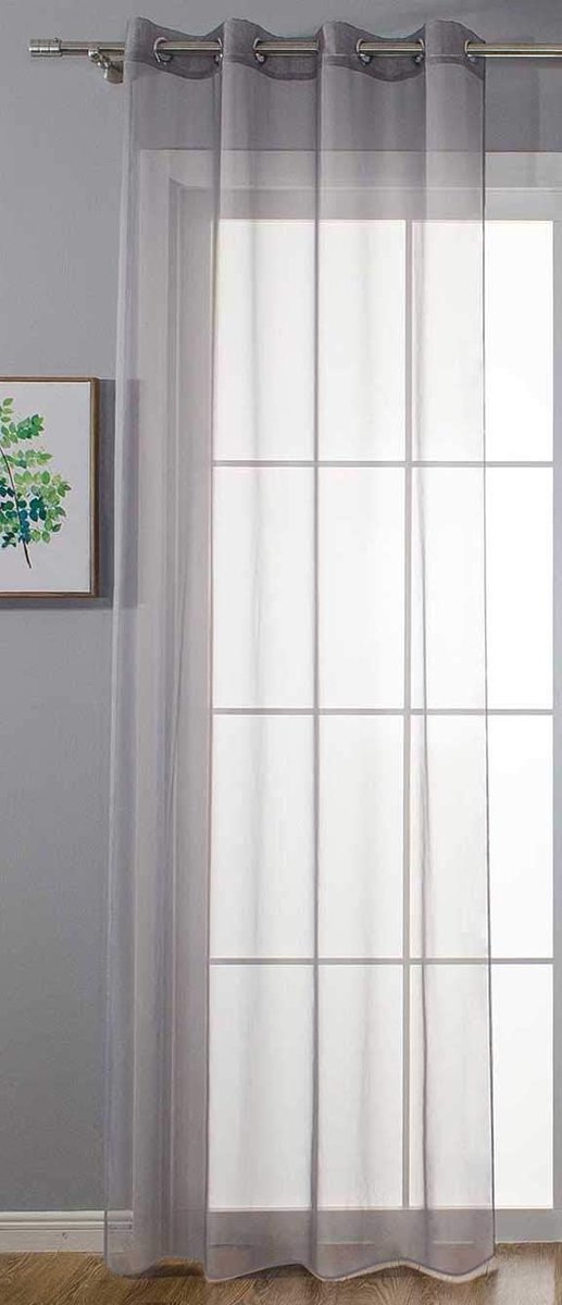 transparant »Uni« gordijn H x B 225 x 140 cm grijs Stores gordijn oogjes loodbandsluiting woonkamer, 20332-cn